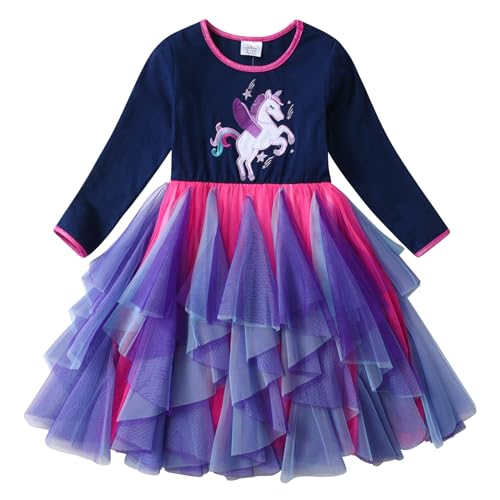 DXTON Mädchen Einhorn Kleider Prinzessin Kleid Party Geburtstag Ferien Baby Kleid BlauLh4874 8T von DXTON