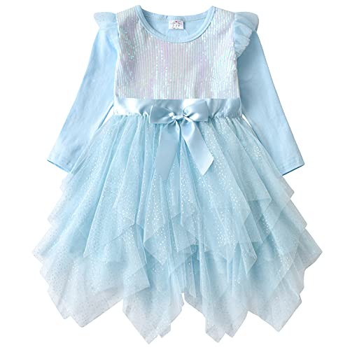 DXTON Mädchen Einhorn Kleider Prinzessin Kleid Party Geburtstag Ferien Baby Kleid BlauLh4988 7T von DXTON