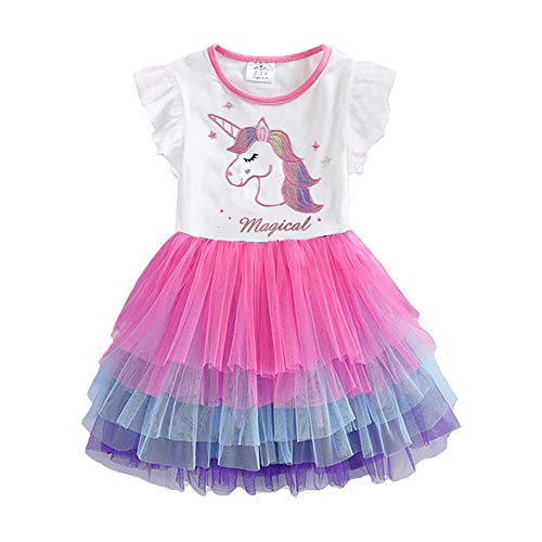 DXTON Mädchen Einhorn Kleider Prinzessin Kleid Party Geburtstag Ferien Baby Kleid EinhornSh4980 5T von DXTON