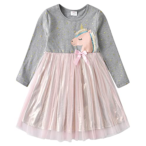 DXTON Mädchen Einhorn Kleider Prinzessin Kleid Party Geburtstag Ferien Baby Kleid GrauLh4977 3T von DXTON