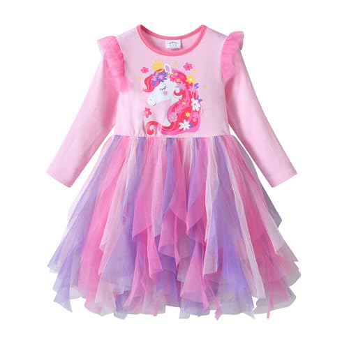 DXTON Mädchen Einhorn Kleider Prinzessin Kleid Party Geburtstag Ferien Baby Kleid RosaLh2222 7T von DXTON