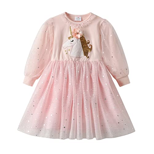 DXTON Mädchen Einhorn Kleider Prinzessin Kleid Party Geburtstag Ferien Baby Kleid RosaLh4864 6T von DXTON