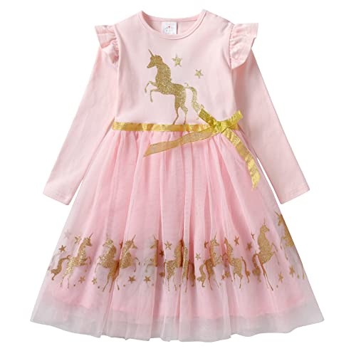 DXTON Mädchen Einhorn Kleider Prinzessin Kleid Party Geburtstag Ferien Baby Kleid RosaLh4974 3T von DXTON