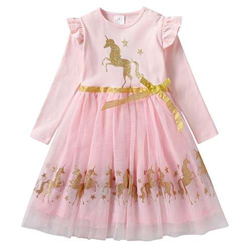 DXTON Mädchen Einhorn Kleider Prinzessin Kleid Party Geburtstag Ferien Baby Kleid RosaLh4974 8T von DXTON