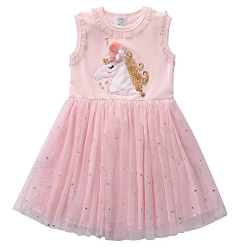 DXTON Mädchen Einhorn Kleider Prinzessin Kleid Party Geburtstag Ferien Baby Kleid RosaSh4864 5T von DXTON