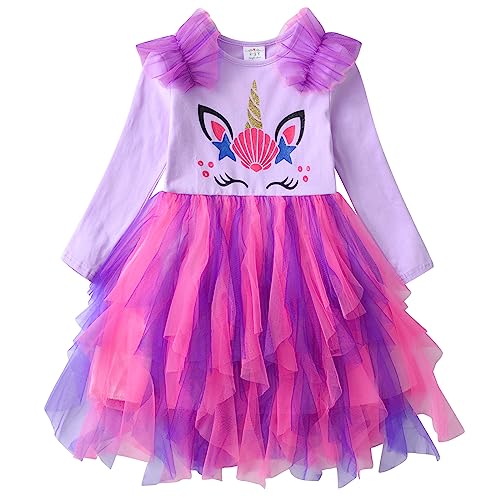 DXTON Mädchen Einhorn Kleider Prinzessin Kleid Party Geburtstag Ferien Baby Kleid ViolettLh2116 4T von DXTON