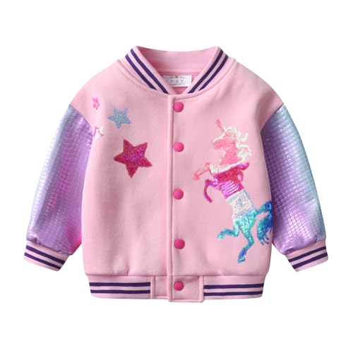 DXTON Mädchen Jacken Kinder Fleece Kapuzenjacke Kapuzenpullover Softshell Wintermantel für Mädchen SW2101 6-7 Jahre von DXTON