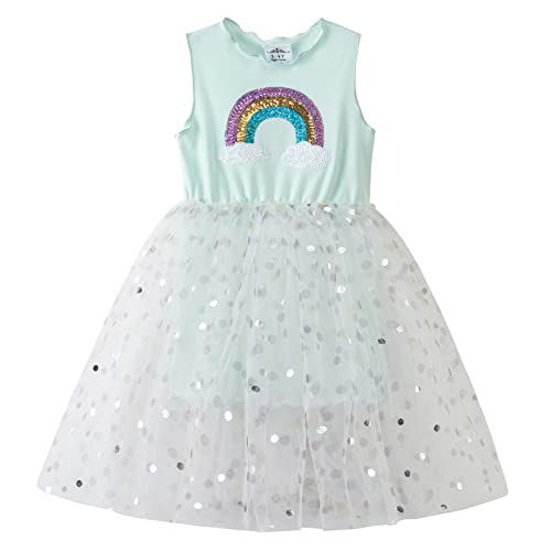 DXTON Mädchen Kleid Einhorn Gedruckt Prinzessin Freizeit Knielang Kurzarm Kleid Sommer BlauSh2204 3T von DXTON