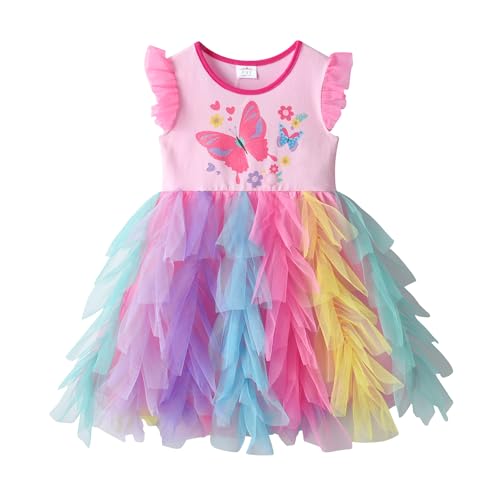 DXTON Mädchen Kleid Einhorn Gedruckt Prinzessin Freizeit Knielang Kurzarm Kleid Sommer RosaSh2227 6T von DXTON