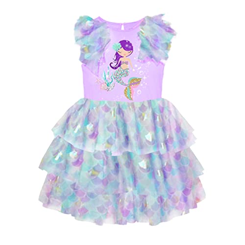 DXTON Mädchen Kleid Einhorn Gedruckt Prinzessin Freizeit Knielang Kurzarm Kleid Sommer ViolettSh2304 4T von DXTON