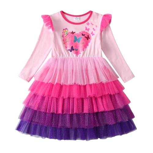 DXTON Mädchen Kleid Einhorn Gedruckt Prinzessin Freizeit Knielang Langarm Kleid Winter RosaLh2311 4T von DXTON