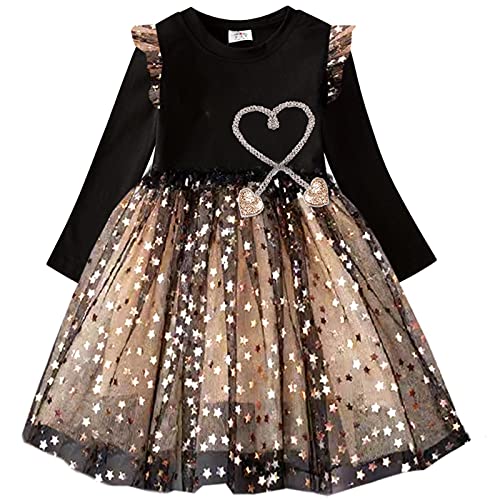 DXTON Mädchen Kleid Einhorn Gedruckt Prinzessin Freizeit Knielang Langarm Kleid Winter SchwarzLh4866 5T von DXTON