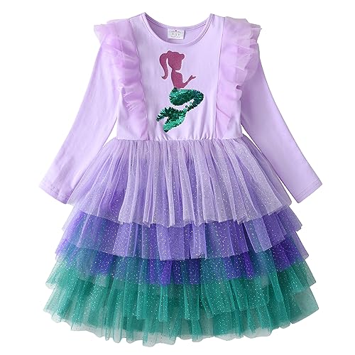 DXTON Mädchen Kleid Einhorn Gedruckt Prinzessin Freizeit Knielang Langarm Kleid Winter ViolettLh2118 6T von DXTON