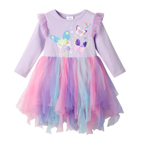 DXTON Mädchen Kleid Einhorn Gedruckt Prinzessin Freizeit Knielang Langarm Kleid Winter ViolettLh2217 5T von DXTON