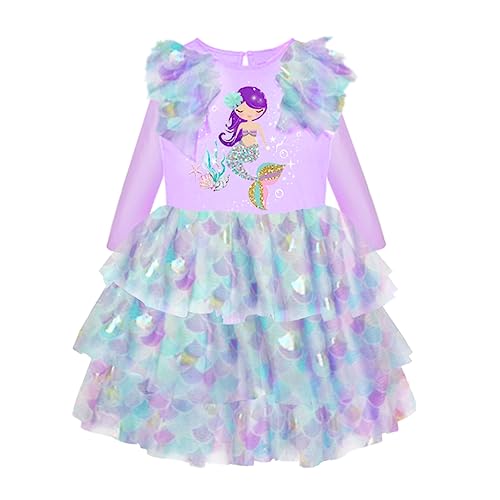 DXTON Mädchen Kleid Einhorn Gedruckt Prinzessin Freizeit Knielang Langarm Kleid Winter ViolettLh2304 3T von DXTON