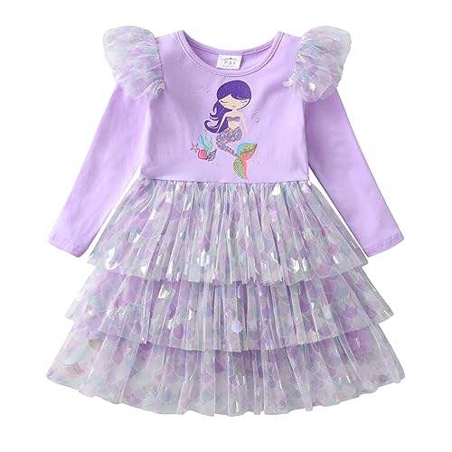 DXTON Mädchen Kleid Einhorn Gedruckt Prinzessin Freizeit Knielang Langarm Kleid Winter ViolettLh2304 3T von DXTON