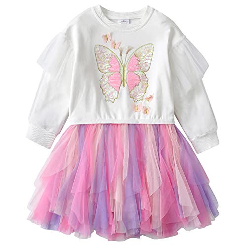 DXTON Mädchen Kleid Einhorn Gedruckt Prinzessin Freizeit Knielang Langarm Kleid Winter WeißLh4975 6T von DXTON