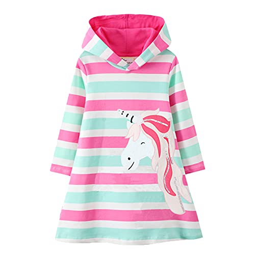 DXTON Mädchen Kleider Langarm Kleid 100% Baumwolle Süße Kinderkleidung Winter Geschenk EinhornLh7106 4T von DXTON