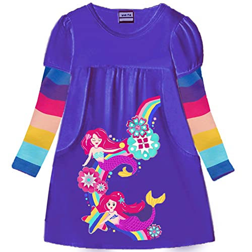 DXTON Mädchen Kleider Langarm Kleid 100% Baumwolle Süße Kinderkleidung Winter Geschenk ViolettLH5809 5T von DXTON