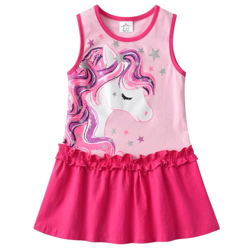 DXTON Mädchen Kleider Pailletten Muster Sommer Kurzarm Kleidung Party Kids Kleid RosaSh8201 3-4 Jahre von DXTON