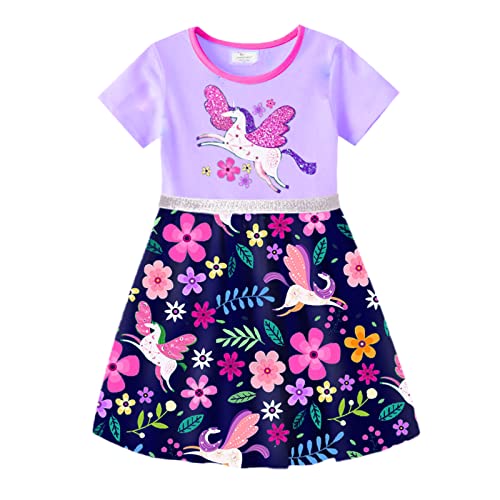 DXTON Mädchen Kleider Pailletten Muster Sommer Kurzarm Kleidung Party Kids Kleid Sh0540 7-8 Jahre von DXTON