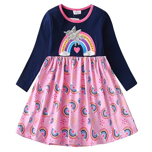 DXTON Mädchen Kleider Pailletten Muster Winter Langarm Kleidung Party Kids Kleid BlauLh5747 7-8 Jahre von DXTON