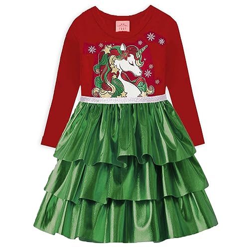 DXTON Mädchen Kleider Pailletten Muster Winter Langarm Kleidung Party Kids Kleid RotLh5757 7-8 Jahre von DXTON