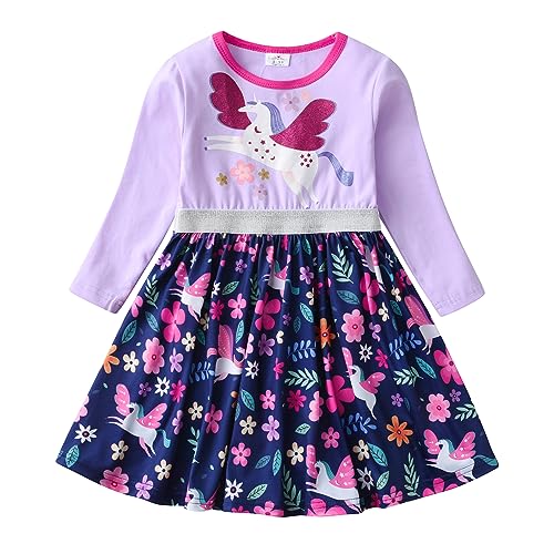 DXTON Mädchen Kleider Pailletten Muster Winter Langarm Kleidung Party Kids Kleid ViolettLh0540 4-5 Jahre von DXTON