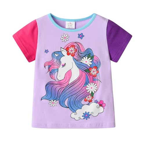 DXTON Mädchen Tops Girls T-Shirt Kurzarm Baumwolle Sommer Shirt für Mädchen S6301 5-6 Jahre von DXTON