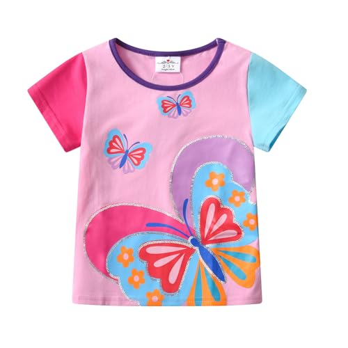 DXTON Mädchen Tops Girls T-Shirt Kurzarm Baumwolle Sommer Shirt für Mädchen S6302 3-4 Jahre von DXTON