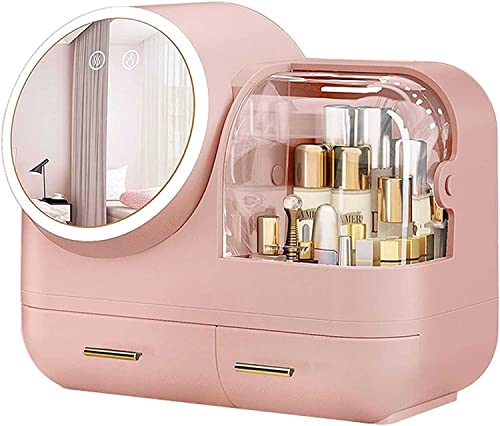 Make-up-Organizer-Aufbewahrungsbox mit 360° drehbarem LED-Spiegel – Stehende multifunktionale Aufbewahrungsbox für Schminktisch, 3 Farboptionen, rose von DXYQXL