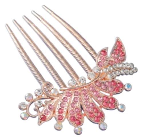 DXZXDJIU Braut-Haarkamm mit Strasssteinen – Eleganter Haarschmuck for die Hochzeit(Pink) von DXZXDJIU