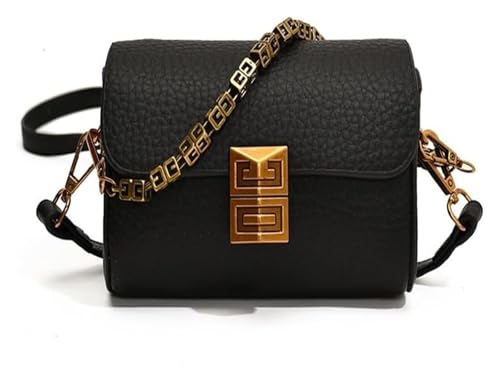 DXZXDJIU Damen-Umhängetasche im Retro-Stil mit Kettenverschluss – Stilvolle Handtasche mit Überschlag im Litschi-Print(Black) von DXZXDJIU