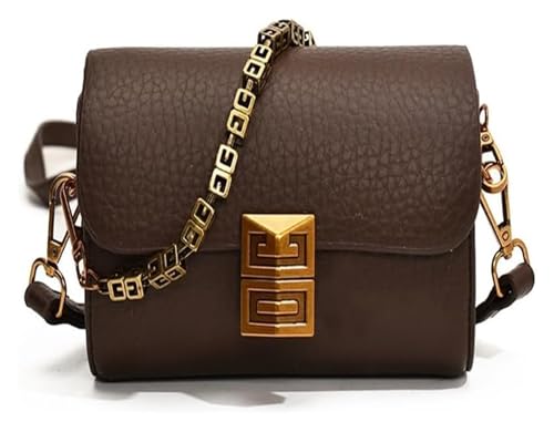 DXZXDJIU Damen-Umhängetasche im Retro-Stil mit Kettenverschluss – Stilvolle Handtasche mit Überschlag im Litschi-Print(Brown) von DXZXDJIU