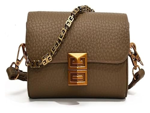 DXZXDJIU Damen-Umhängetasche im Retro-Stil mit Kettenverschluss – Stilvolle Handtasche mit Überschlag im Litschi-Print(Green) von DXZXDJIU