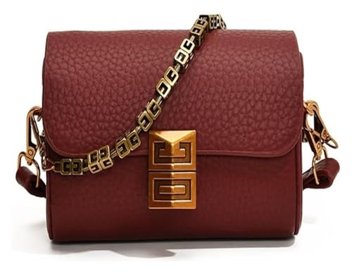 DXZXDJIU Damen-Umhängetasche im Retro-Stil mit Kettenverschluss – Stilvolle Handtasche mit Überschlag im Litschi-Print(Red) von DXZXDJIU