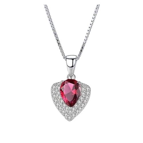 DXZXDJIU Halskette mit Herzanhänger for Damen – Halskette mit Kristallen aus 925er Sterlingsilber – perfektes Valentinstagsgeschenk for sie, Geburtstagsgeschenk for die Freundin(Red) von DXZXDJIU