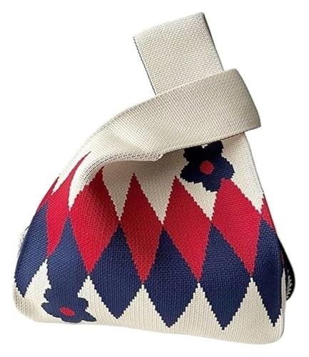 DXZXDJIU Handgefertigte Handtasche aus Blumenstrick for Damen | Lässige kleine Tragetasche | Wiederverwendbare Handgelenktasche for Mädchen(Black and red) von DXZXDJIU