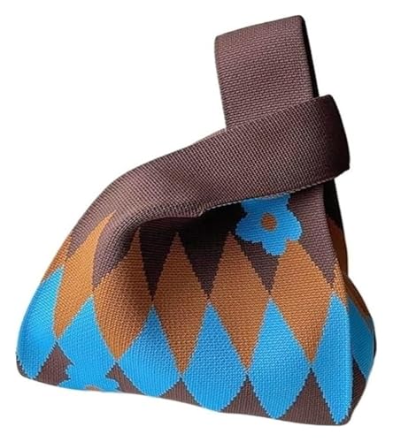 DXZXDJIU Handgefertigte Handtasche aus Blumenstrick for Damen | Lässige kleine Tragetasche | Wiederverwendbare Handgelenktasche for Mädchen(Curry and Blue) von DXZXDJIU