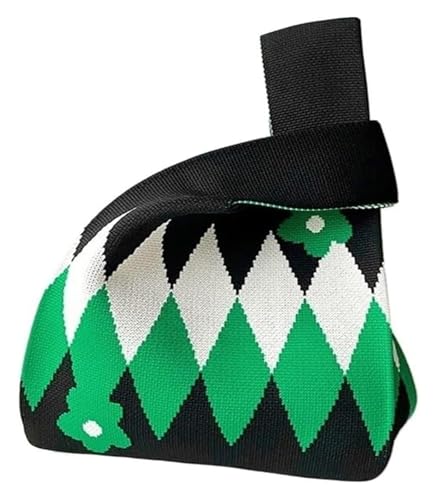 DXZXDJIU Handgefertigte Handtasche aus Blumenstrick for Damen | Lässige kleine Tragetasche | Wiederverwendbare Handgelenktasche for Mädchen(Green and White) von DXZXDJIU