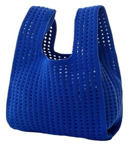 DXZXDJIU Handgefertigte Mini-Strickhandtasche for Damen | Bunte gestreifte Karierte Tragetasche | Lässige Handgelenktasche for Studenten | Wiederverwendbare Einkaufstasche(Blue) von DXZXDJIU