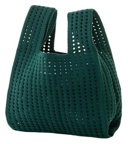 DXZXDJIU Handgefertigte Mini-Strickhandtasche for Damen | Bunte gestreifte Karierte Tragetasche | Lässige Handgelenktasche for Studenten | Wiederverwendbare Einkaufstasche(Green) von DXZXDJIU