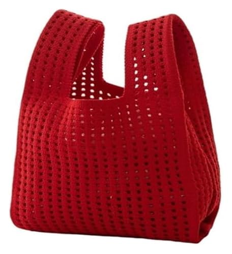 DXZXDJIU Handgefertigte Mini-Strickhandtasche for Damen | Bunte gestreifte Karierte Tragetasche | Lässige Handgelenktasche for Studenten | Wiederverwendbare Einkaufstasche(Red) von DXZXDJIU