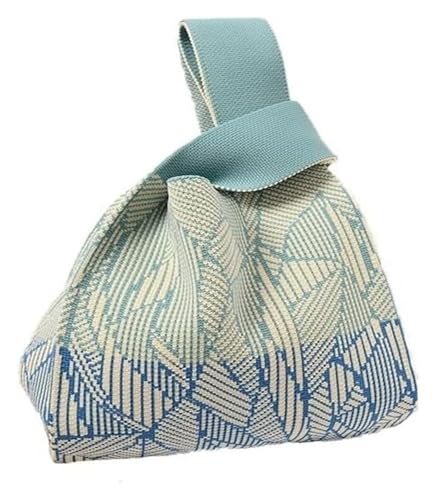 DXZXDJIU Handgefertigte Strickhandtasche | Einzigartige Knoten-Handgelenktasche | Wiederverwendbare Mini-Tragetasche for Frauen und Mädchen | Stilvolle Schulter-Einkaufstasche(Blue) von DXZXDJIU