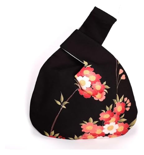 Handgefertigte Vintage-Handgelenktasche for Damen mit Knoten - Tragbare Mini-Tragetasche mit Blumendruck - Große Eimer-Handytasche(Black) von DXZXDJIU