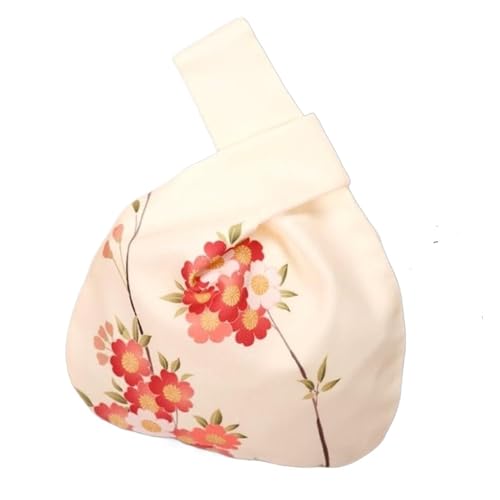 Handgefertigte Vintage-Handgelenktasche for Damen mit Knoten - Tragbare Mini-Tragetasche mit Blumendruck - Große Eimer-Handytasche(Orange) von DXZXDJIU