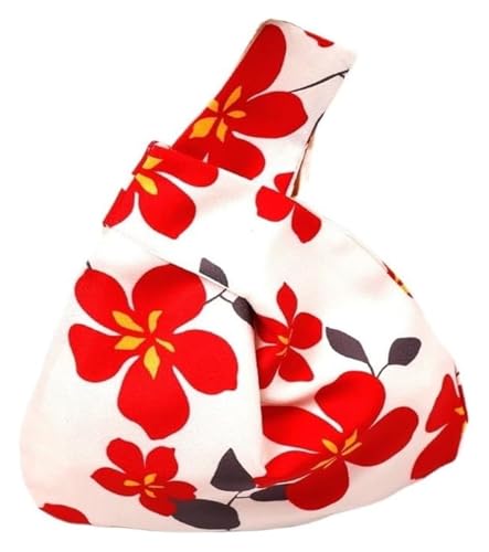 Handgefertigte Vintage-Handgelenktasche for Damen mit Knoten - Tragbare Mini-Tragetasche mit Blumendruck - Große Eimer-Handytasche(Red) von DXZXDJIU