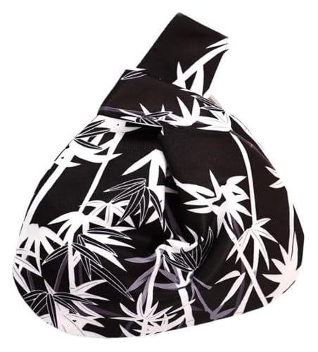 Handgefertigte Vintage-Handgelenktasche for Damen mit Knoten - Tragbare Mini-Tragetasche mit Blumendruck - Große Eimer-Handytasche(White Bamboo) von DXZXDJIU