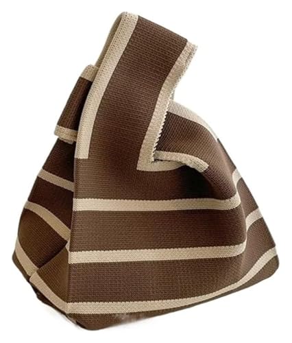 DXZXDJIU Handgefertigte kleine Strickhandtasche for Damen – lässige Mini-Tragetasche mit Breiten Streifen und Handgelenkstasche for Studenten(Khaki) von DXZXDJIU