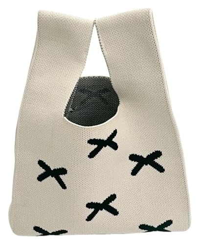 DXZXDJIU Handgemachte Mini-Knoten-Handgelenktasche for Damen – Lässige Stricktasche mit Schleifenstreifen for Studenten und Shopping(White) von DXZXDJIU
